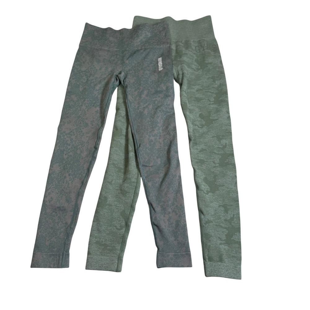Gymshark Camo Seamless Leggings Womens XS Green Grey Excellent 2 Pair Bundle